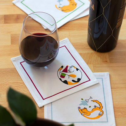 Cats Drinking Cloth Reusable Cocktail Napkin Set