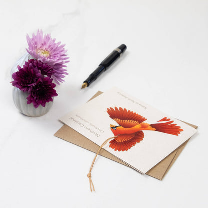 Cardinal Bronze Ornament + Notecard