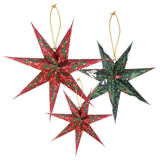 Folk Paper Stars Christmas Ornaments, Set of 3
