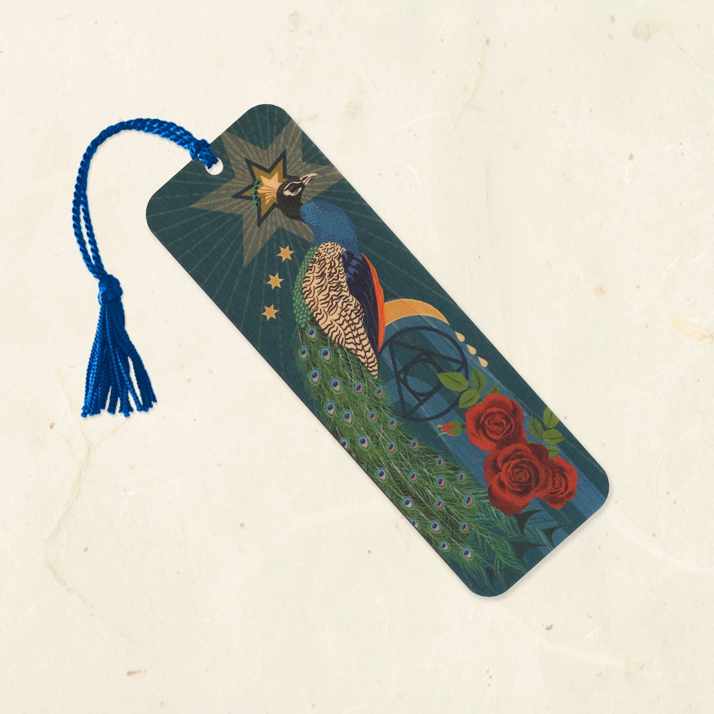 Alchemical Peacocks Wood Bookmark with Tassel