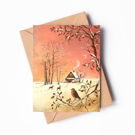 Winter Cottage Blank Card 