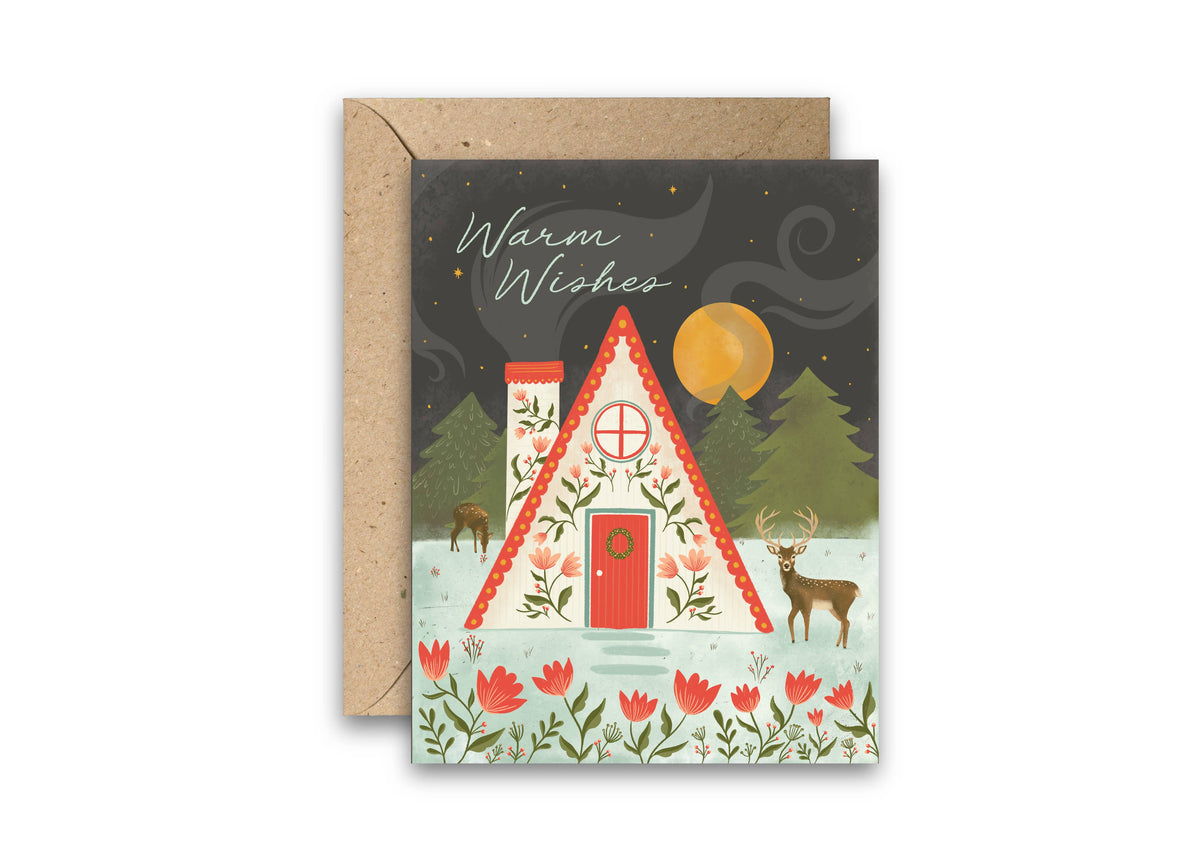 Warm Winter Woodland Cabin Holiday Card