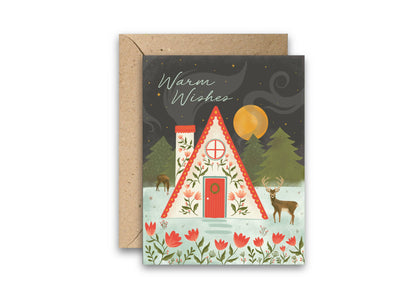 Warm Winter Woodland Cabin Holiday Card