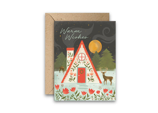 Warm Winter Woodland Cabin Holiday Card