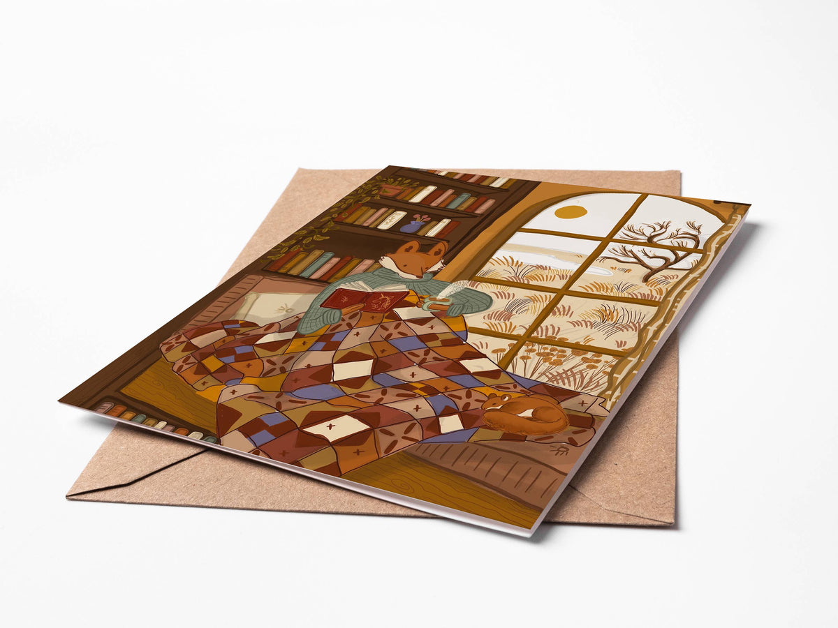 Cozy Reading Fox Blank Card