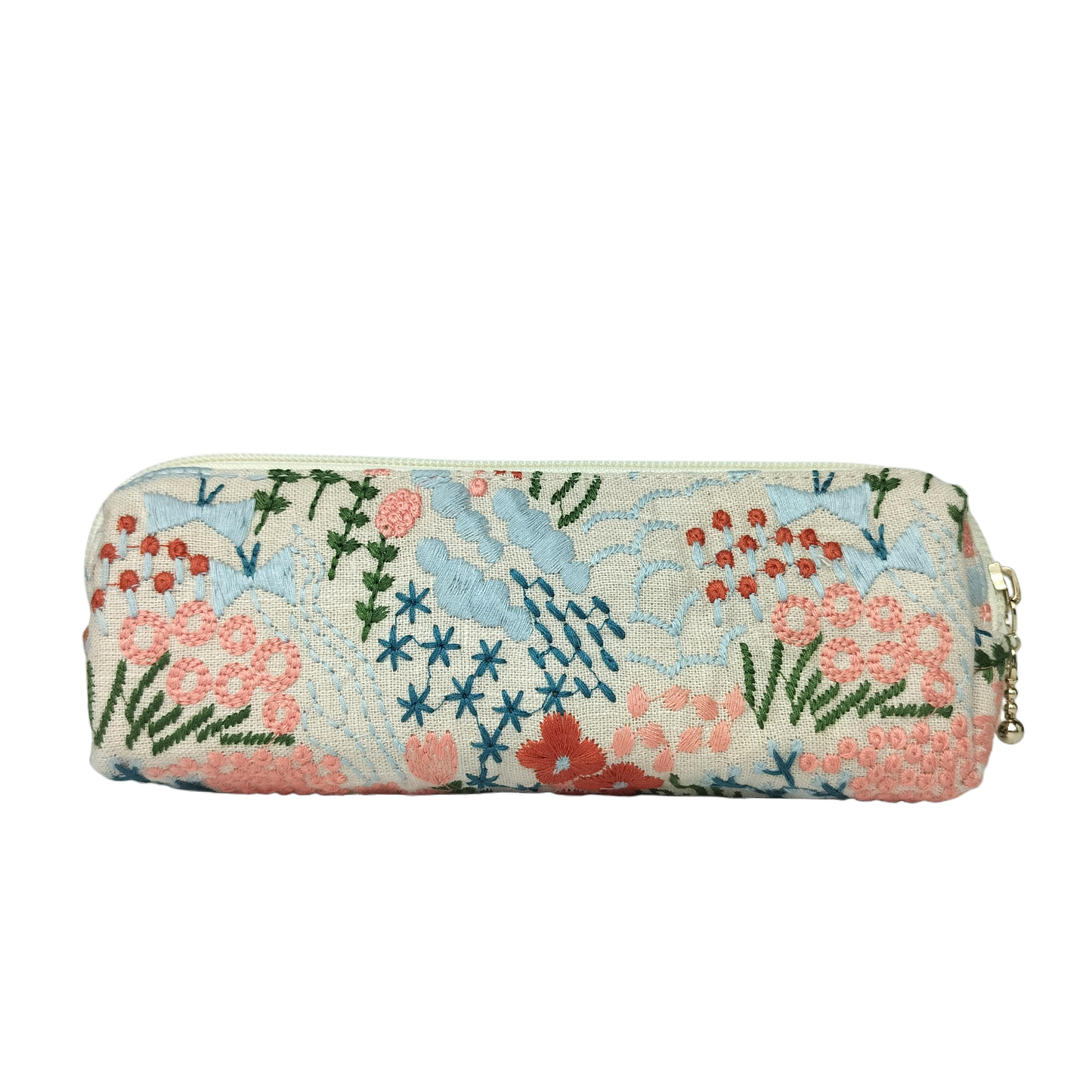 Cream Floral Embroidered Pen and Pencil Pouch