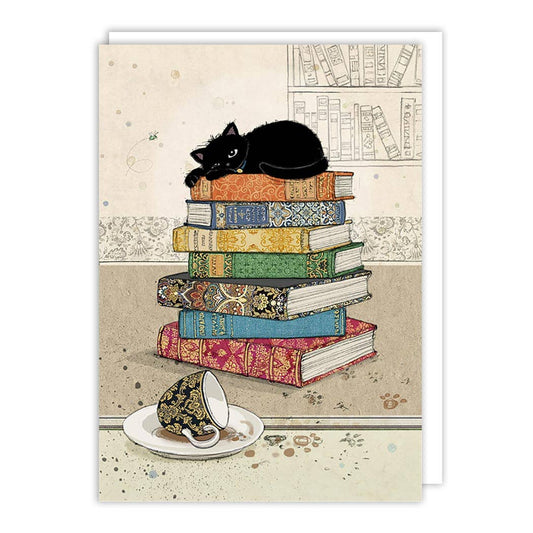 Cat Books Blank Card