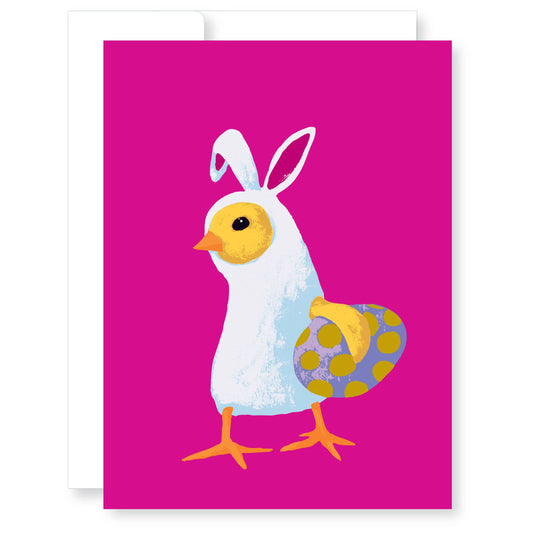 Chick in Bunny Suit Easter Card