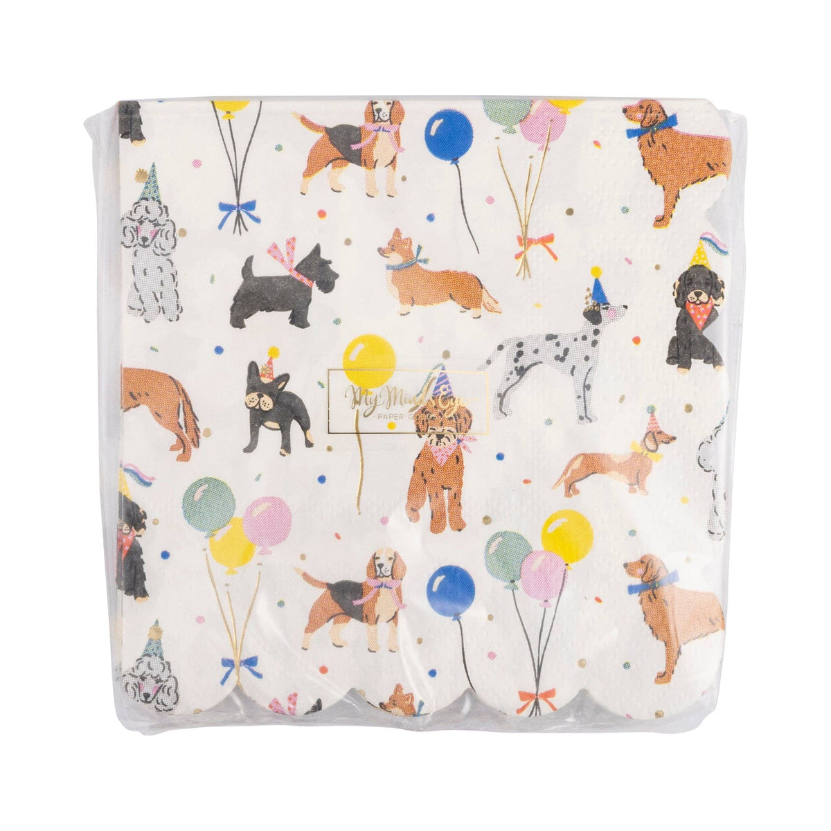 Dog Party Scalloped Edge Beverage Napkins