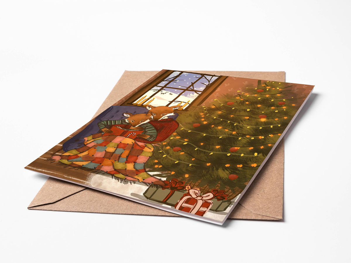 Cozy Christmas Foxes Blank Card