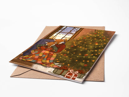 Cozy Christmas Foxes Blank Card