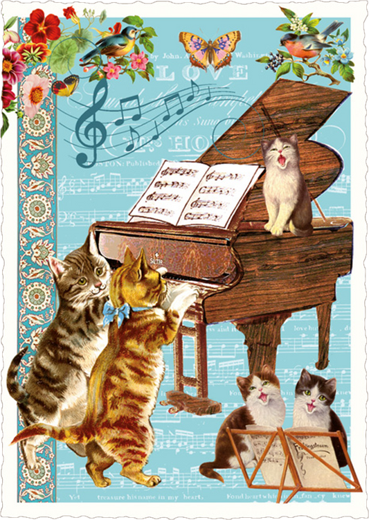 Vintage Piano Cats Postcard