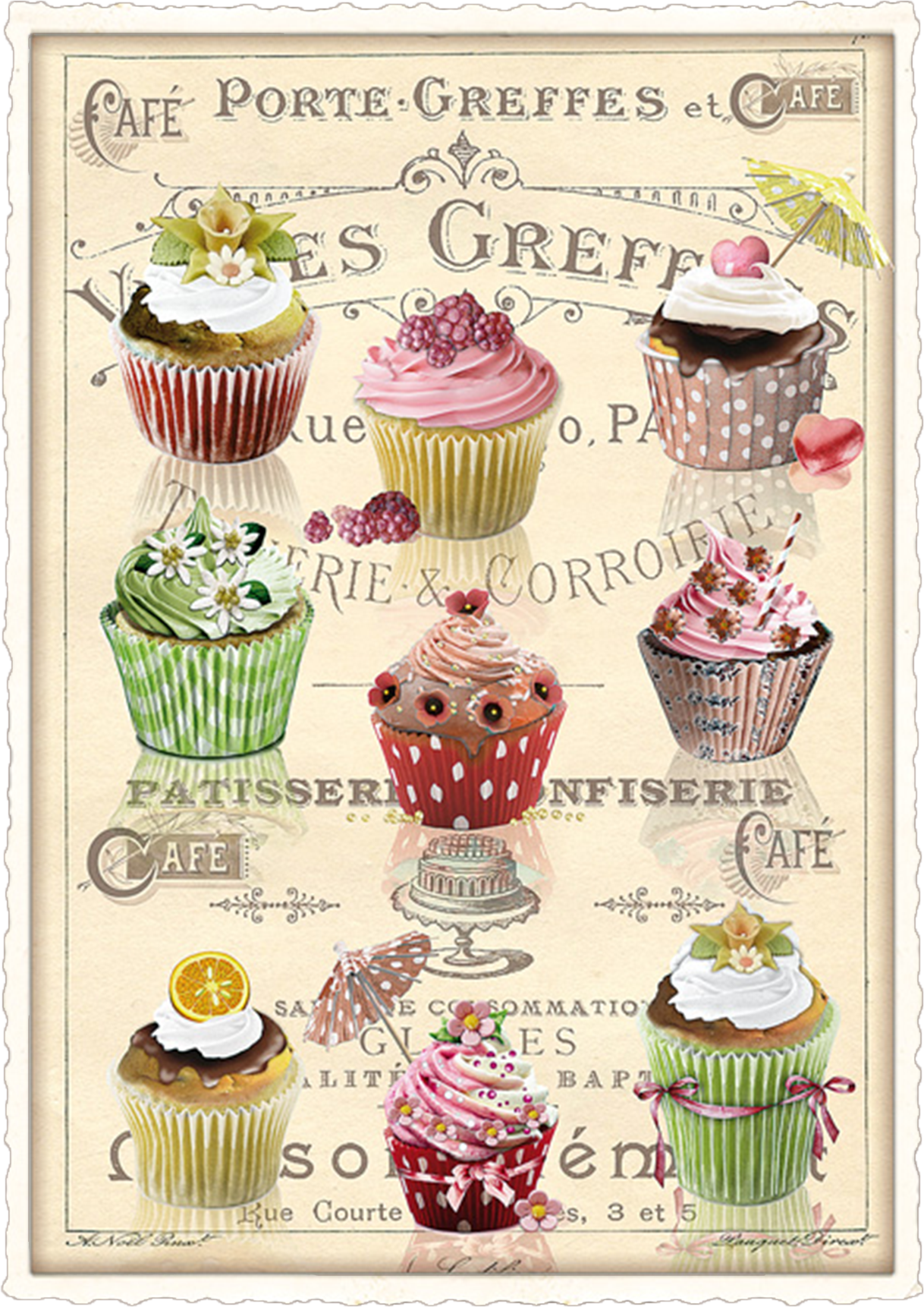Vintage Fancy Cupackes Postcard