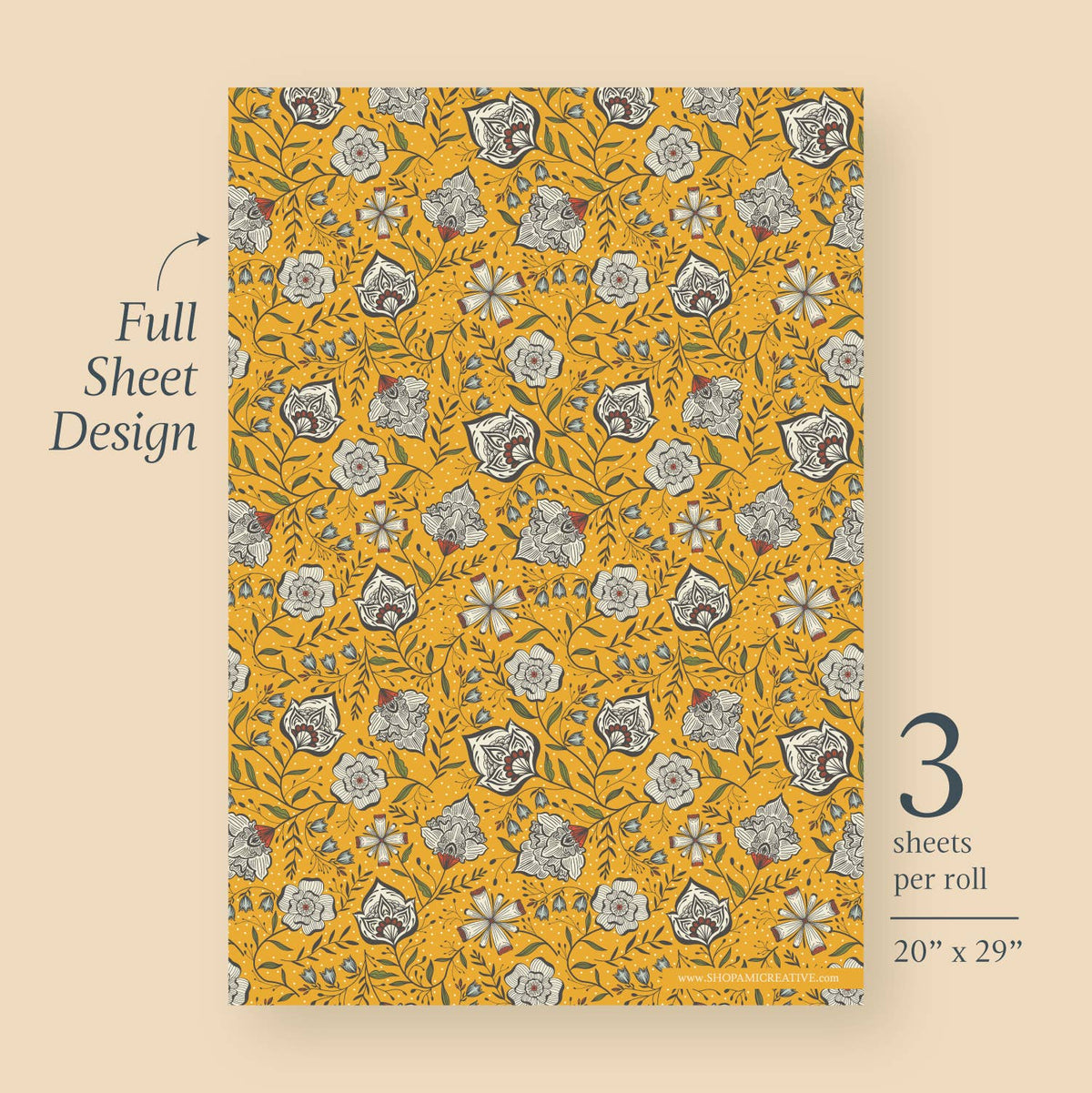 Ochre Garden Floral Wrapping Paper Rolls