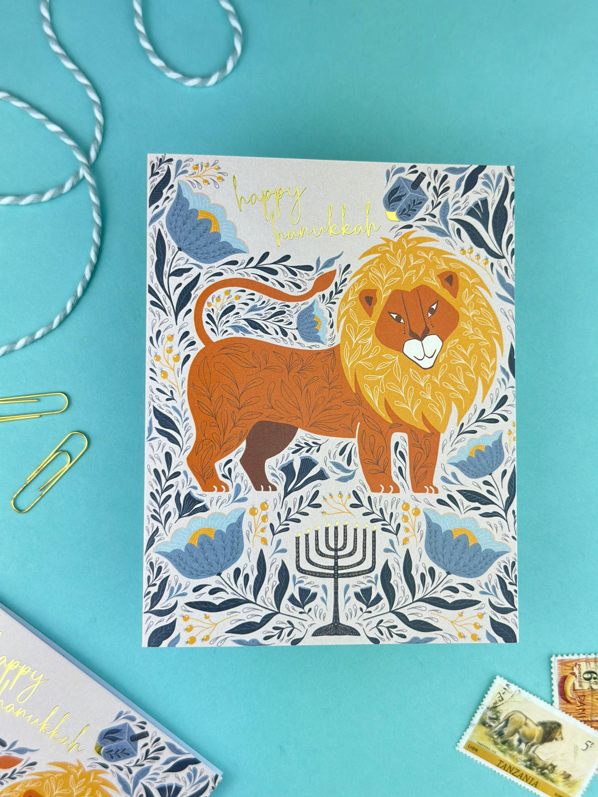 Festival of Lights Lion Gold Foil Hanukkah Card