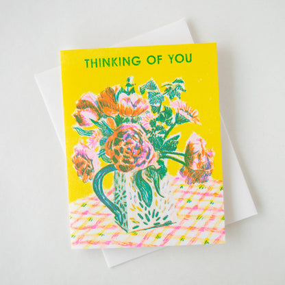 Vase of Flowers on Table Thinking of You (Gingham) Card