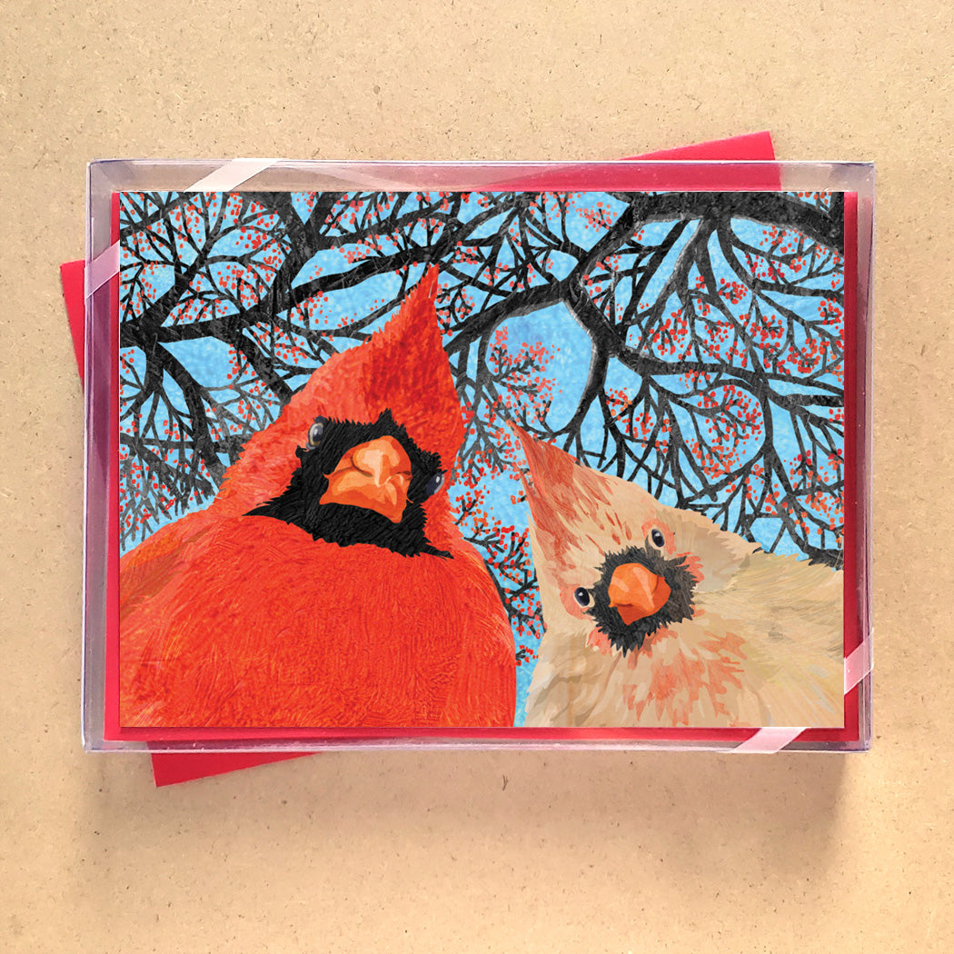 Quirky Cardinal Birds Holiday Card