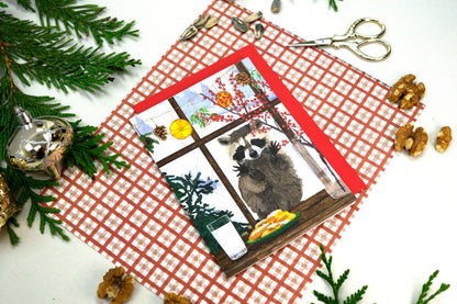 Hearth Raccoon Holiday Card