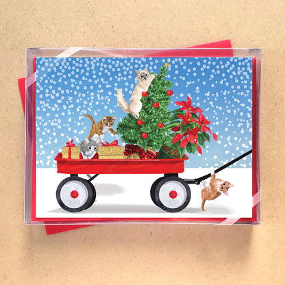 Winter Wagon Kittens Holiday Card