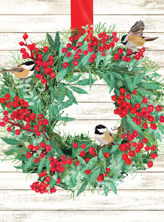 Chickadees in Wreath Holiday Cards