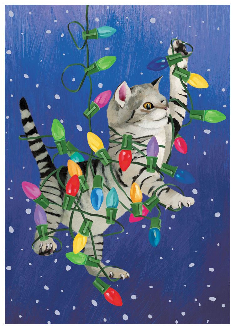 Tangled Kitten String Lights Holiday Cards