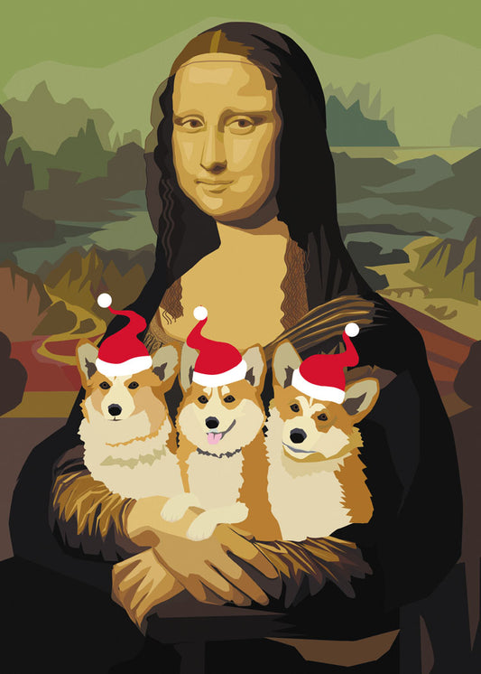 Mona Lisa Corgi Holiday Cards