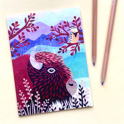 Bison and Crested Bird Card