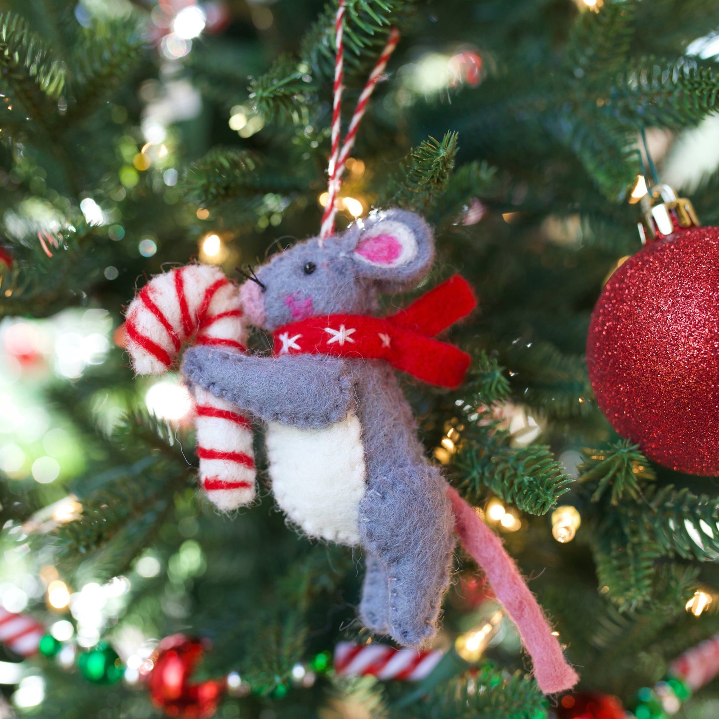 Mouse & Candy Cane Felted Ornament