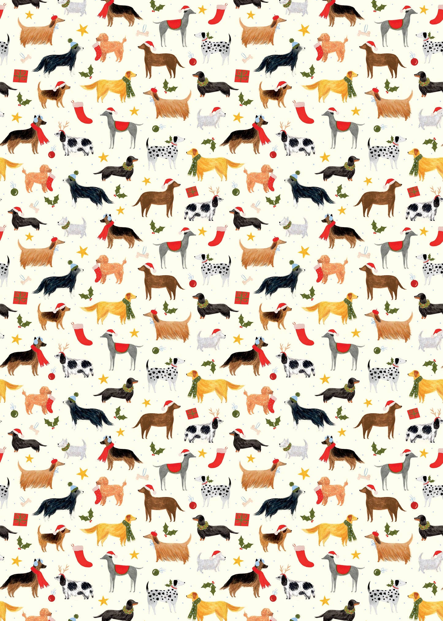 Santa Paws Christmas Dogs Holiday Gift Wrap, 2 Rolls
