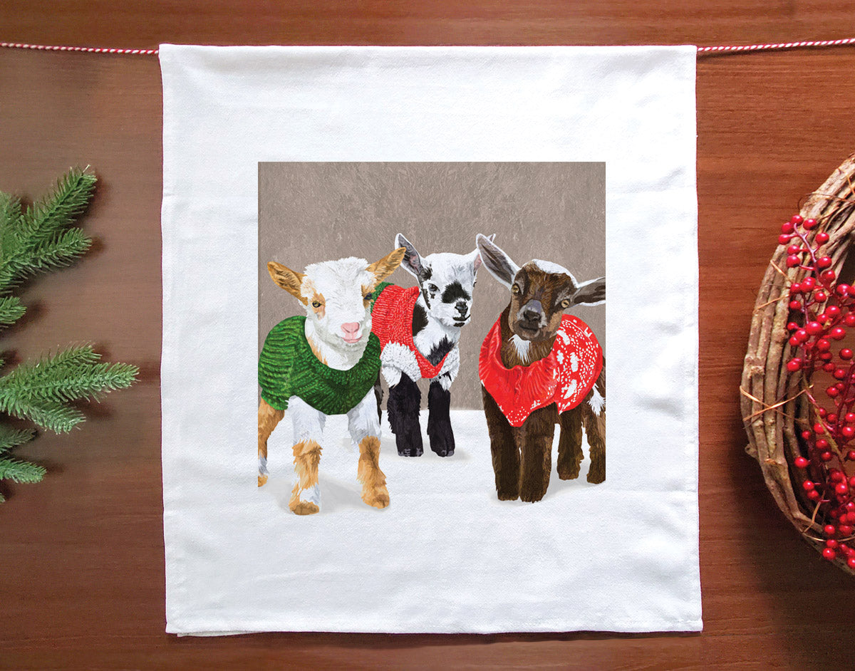 3 Baby Goats in Sweaters Holiday Towel