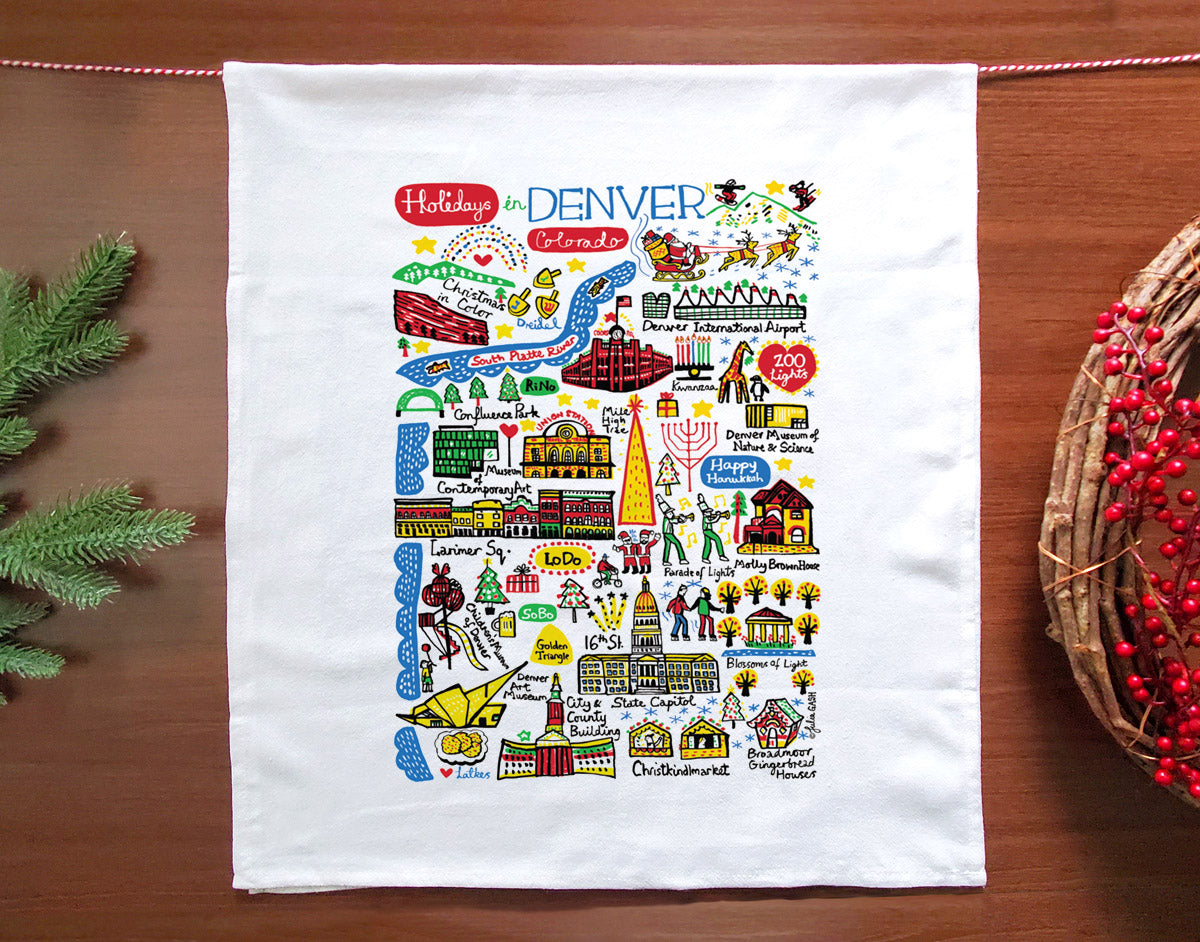 Holidays in Denver Holiday Tea Towel