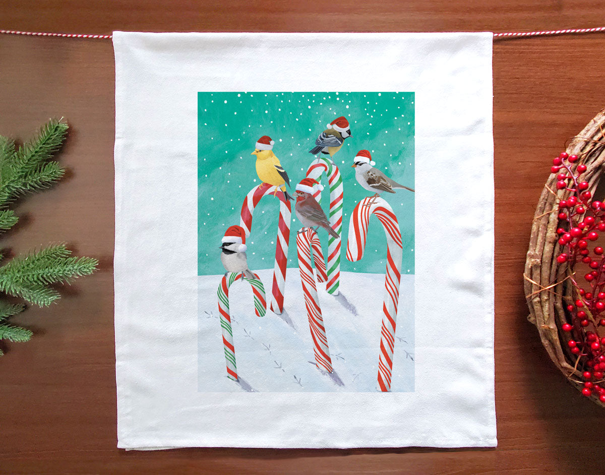 Candy Cane Birds Holiday Kitchen Towel