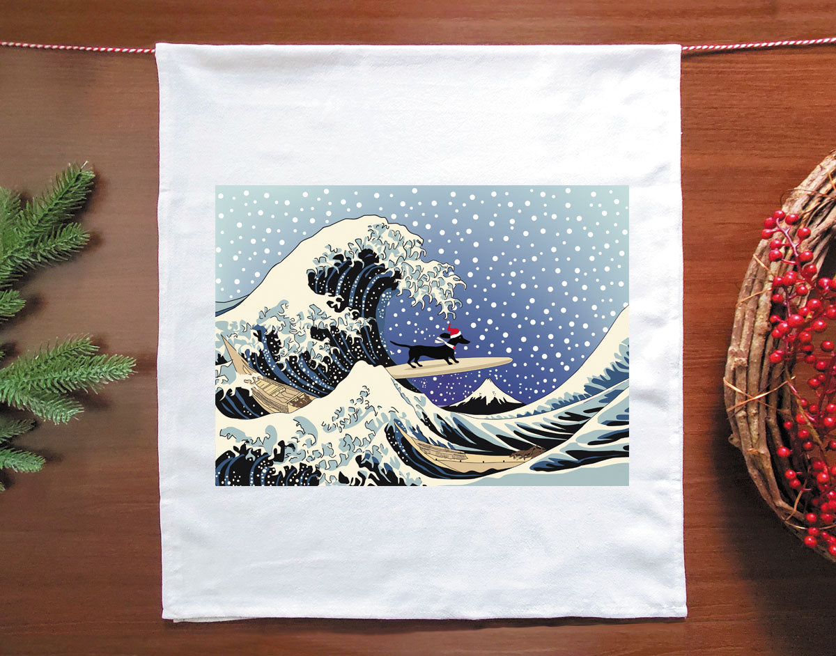 Great Wave of Winter Holiday Kitchen Towel