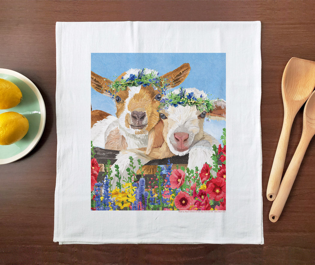 2 Spring Goats Tea Towel