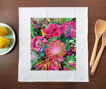 Pink Blooms Tea Towel