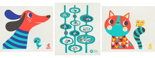 Mod Cat & Dog Swedish Dishcloth Collection, Set of 3
