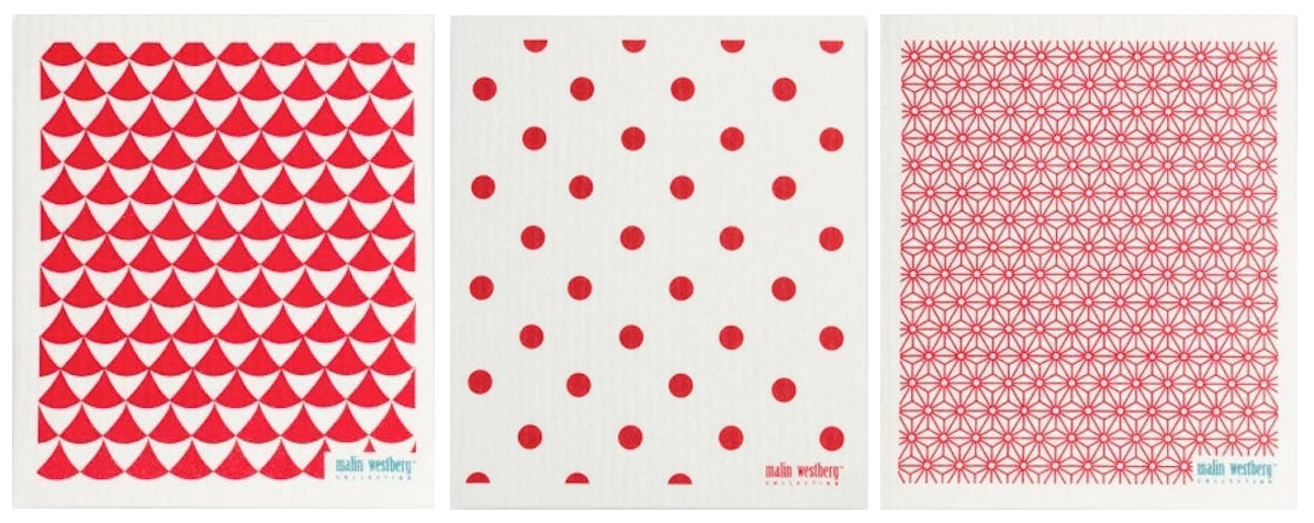 Geometric Red Swedish Dishcloth Collection, Set of 3