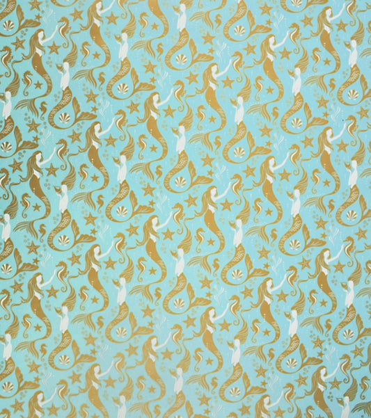 Gold Mermaids & Seahorses Wrapping Paper, 2 Rolls