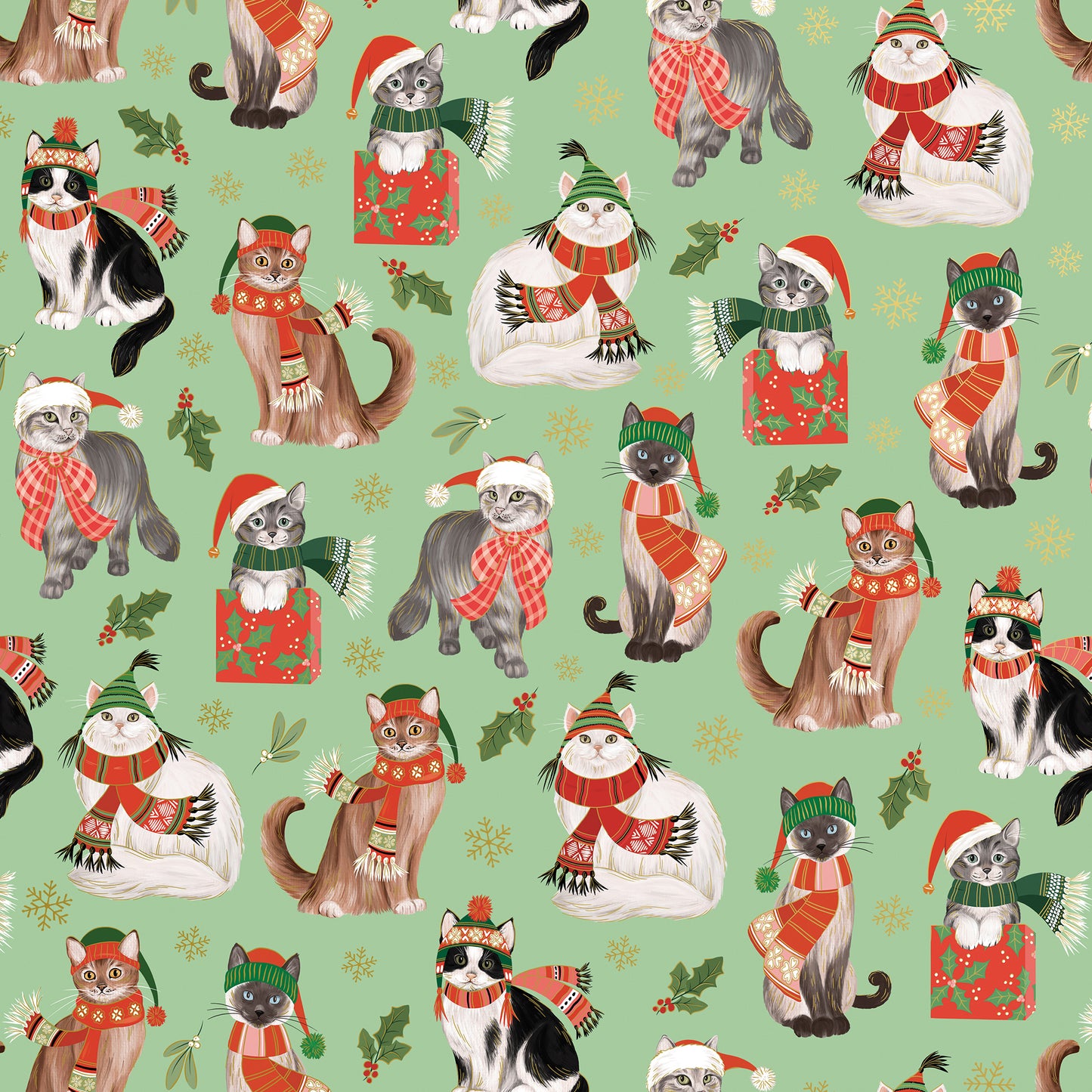 Cats in Winter Hats Holiday Gift Wrap, 2 Rolls