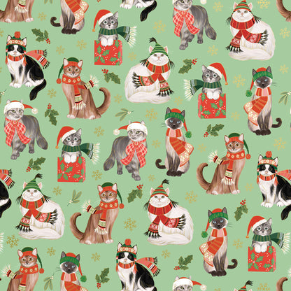 Cats in Winter Hats Holiday Gift Wrap, 2 Rolls