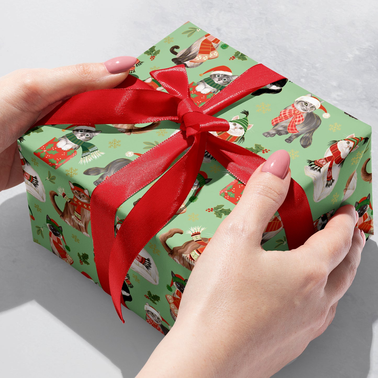 Cats in Winter Hats Holiday Gift Wrap, 2 Rolls