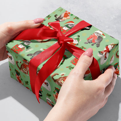 Cats in Winter Hats Holiday Gift Wrap, 2 Rolls