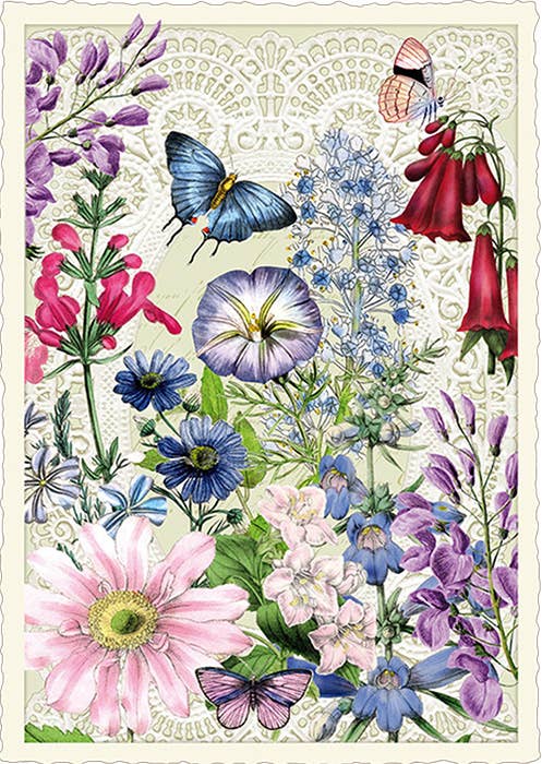 Vintage Flitter Butterfly Blossoms Postcard