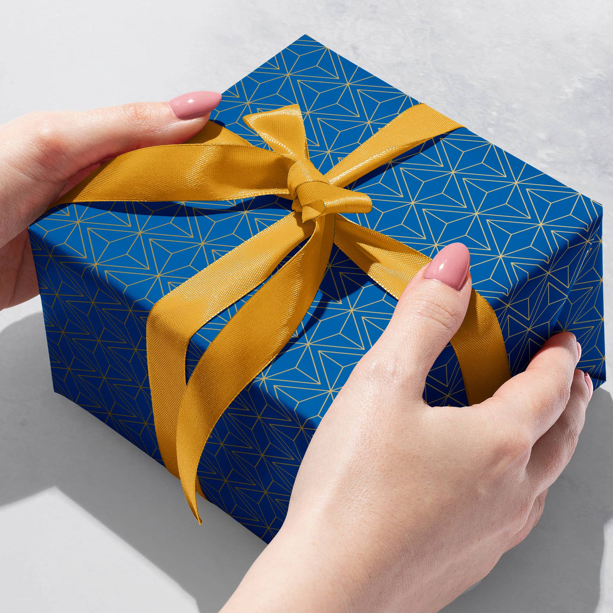Gold Blue Geo Gift Wrap Paper, 2 Rolls