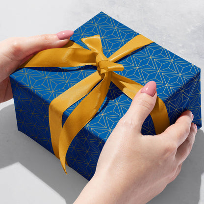 Gold Blue Geo Gift Wrap Paper, 2 Rolls
