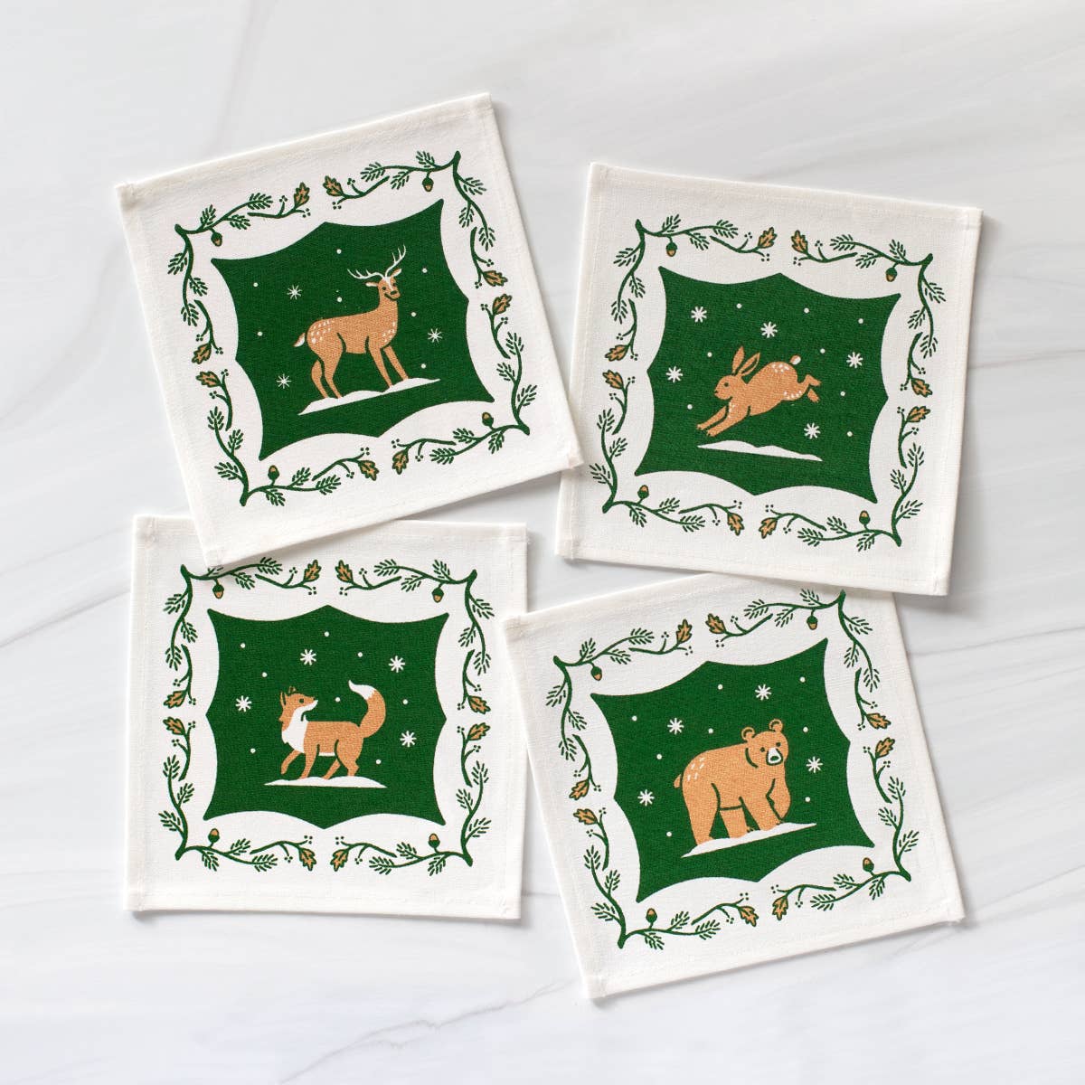 Woodland Animals Cloth Reusable Cocktail Napkin Set