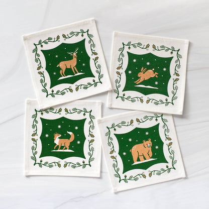 Woodland Animals Cloth Reusable Cocktail Napkin Set