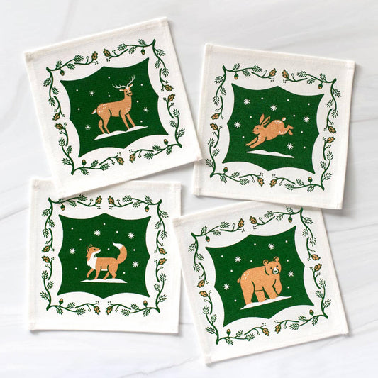 Woodland Animals Cloth Reusable Cocktail Napkin Set