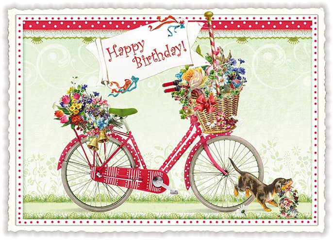 Vintage Bicycle & Bouquets Postcard