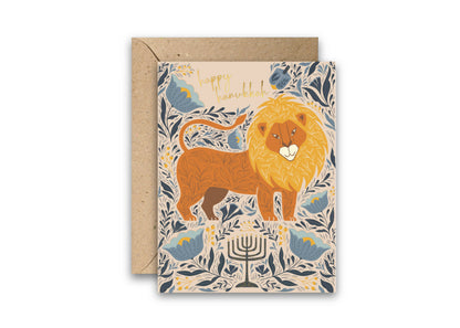 Festival of Lights Lion Gold Foil Hanukkah Card